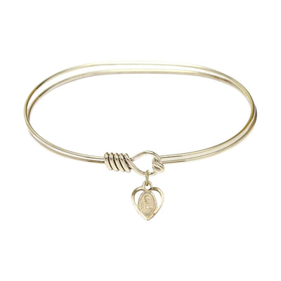 Scapular Sacred Heart, Our Lady of Mount Carmel 14kt Gold-filled Heart Shaped Charm with a Oval Hook Gold-Plated Bangle Bracelet, Heart Shaped Charm, Bliss Manufacturing