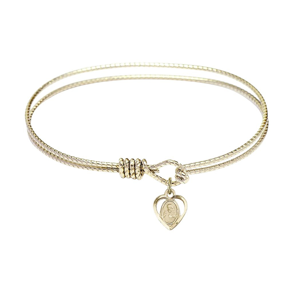 Bliss Scapular Sacred Heart | Our Lady of Mount Carmel 14kt Gold-filled Heart Shaped Charm with a Twist Design Gold-Plated Bangle Bracelet, Heart Shaped Charm.