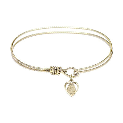 Scapular Sacred Heart, Our Lady of Mount Carmel 14kt Gold-filled Heart Shaped Charm with a Twist Design Gold-Plated Bangle Bracelet, Heart Shaped Charm, Bliss Manufacturing