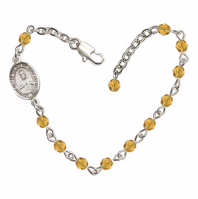 Girls Sacred Heart Scapular 4mm Austrian Crystal Silver-plated Bracelet with Fire Polished, November Topaz Birthstone, Bliss Manufacturing