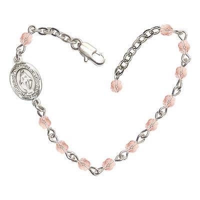 Girls Birthstone Communion Miraculous Medal Bracelet in Rose, Bliss Manufacturing