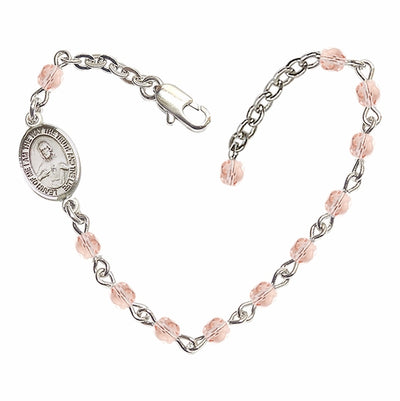 Girls Sacred Heart Scapular 4mm Austrian Crystal Silver-plated Bracelet with Fire Polished, Rose October Birthstone, Bliss Manufacturing