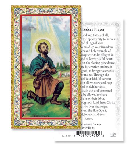 St Isidore the Farmer Gold Embossed Paper Holy Card