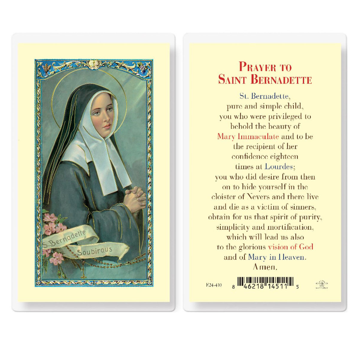 St Bernadette Prayer Laminated Holy Cards 25pcs