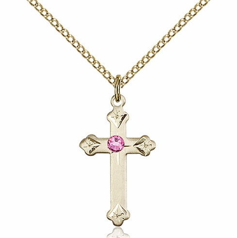 Bliss Birthstone Fancy Tip Gold-filled Cross Pendant w/Austrian Crystals