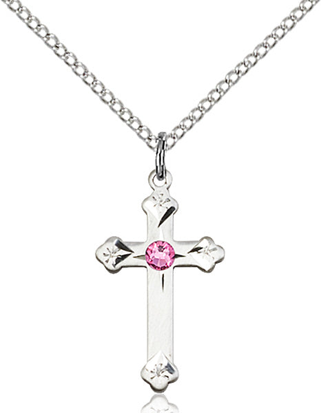 Bliss Birthstone Fancy Tip Sterling Silver Cross Pendant w/Austrian Crystals