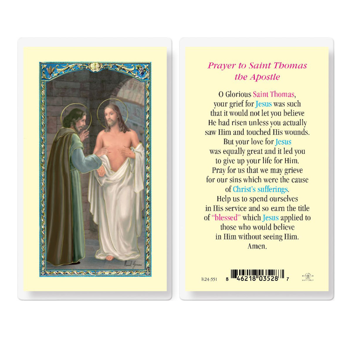 St Thomas the Apostle Prayer Laminated Holy Cards 25pcs