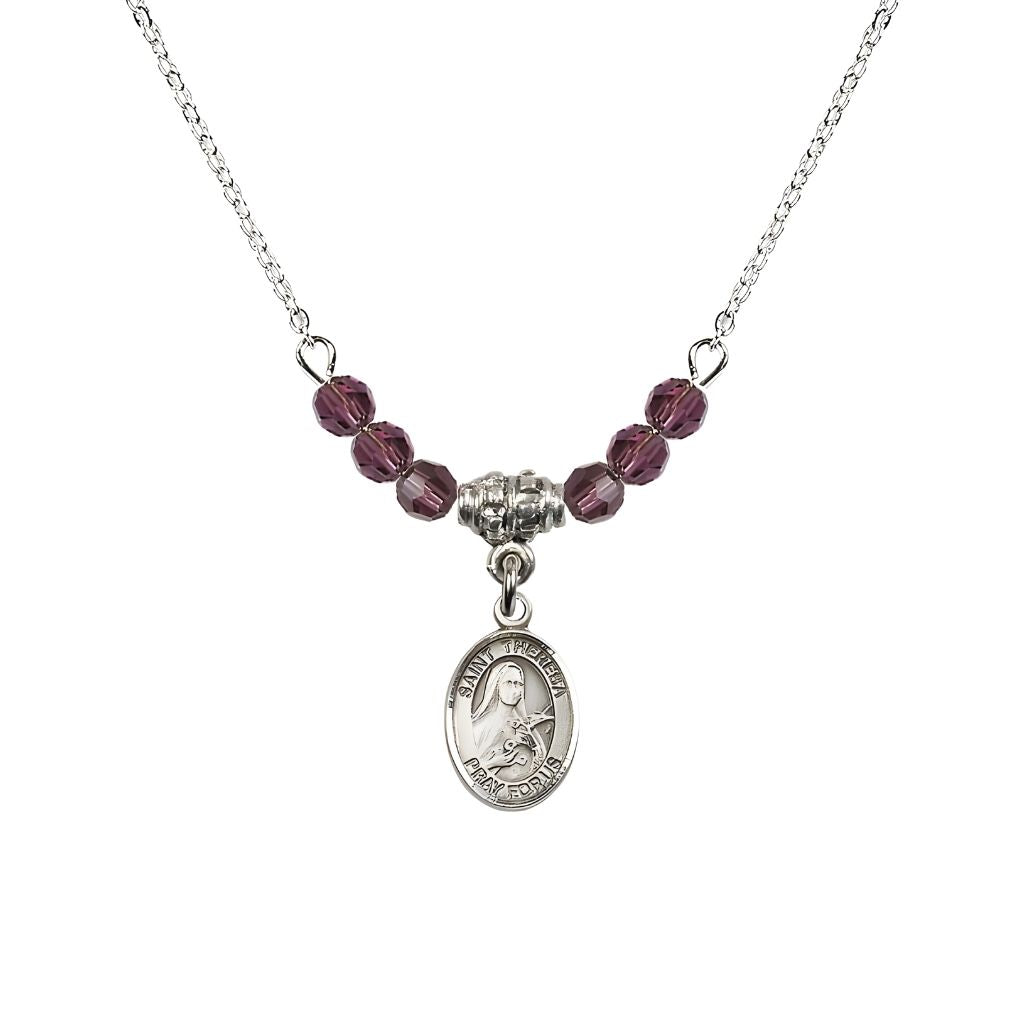 Bliss St. Theresa 4mm Amethyst Austrian Crystal Birthstone Necklace with Sterling Silver Charm,