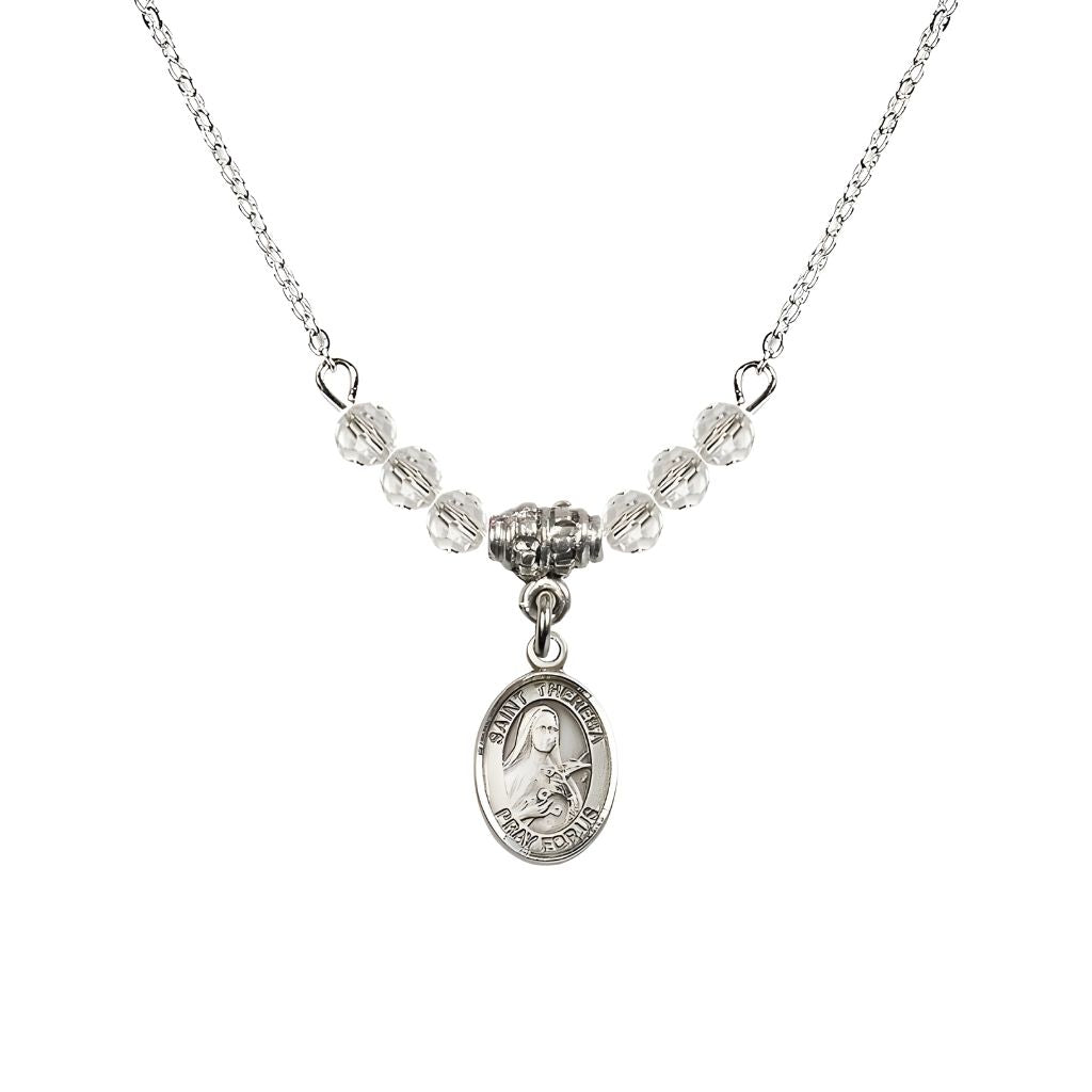 Bliss St. Theresa 4mm Clear Austrian Crystal Birthstone Necklace with Sterling Silver Charm,