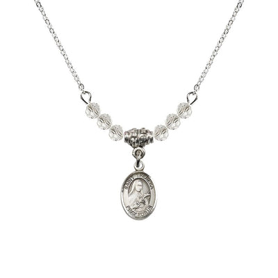St. Theresa 4mm Clear Austrian Crystal Birthstone Necklace with Sterling Silver Charm, Bliss Manufacturing
