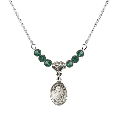 St. Theresa 4mm Emerald Austrian Crystal Birthstone Necklace with Sterling Silver Charm, Bliss Manufacturing
