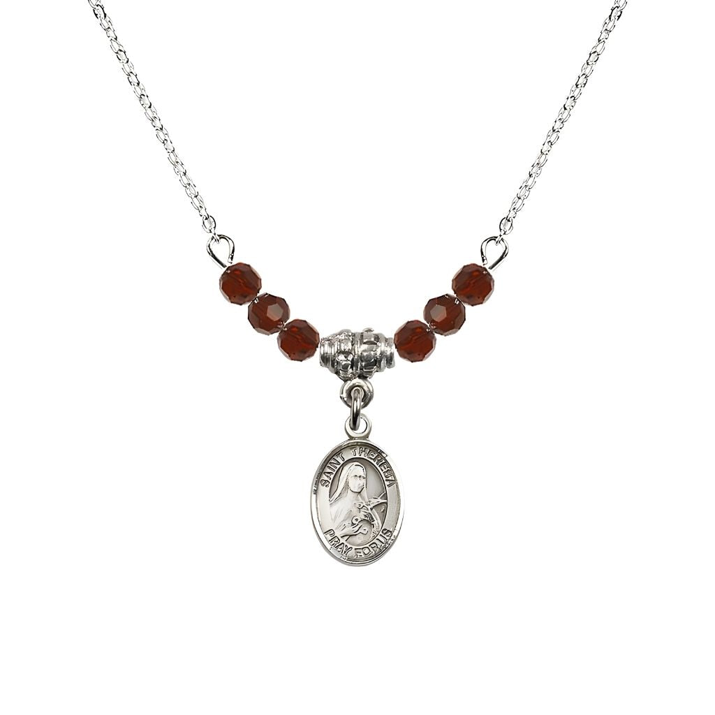Bliss St. Theresa 4mm Garnet Austrian Crystal Birthstone Necklace with Sterling Silver Charm,