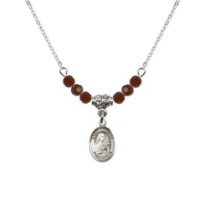 St. Theresa 4mm Garnet Austrian Crystal Birthstone Necklace with Sterling Silver Charm, Bliss Manufacturing