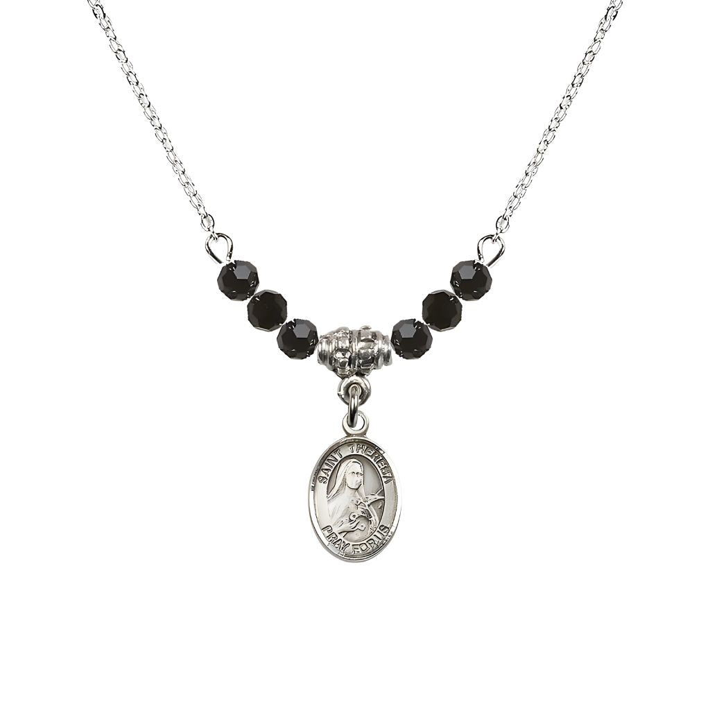 Bliss St. Theresa 4mm Jet Austrian Crystal Birthstone Necklace with Sterling Silver Charm,