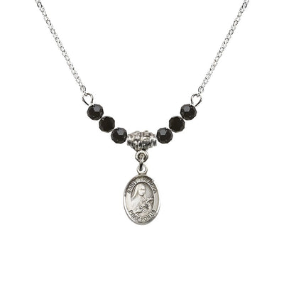St. Theresa 4mm Jet Austrian Crystal Birthstone Necklace with Sterling Silver Charm, Bliss Manufacturing