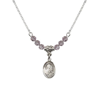 St. Theresa 4mm Light Amethyst Austrian Crystal Birthstone Necklace with Sterling Silver Charm, Bliss Manufacturing