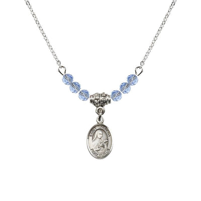 St. Theresa 4mm Light Sapphire Austrian Crystal Birthstone Necklace with Sterling Silver Charm, Bliss Manufacturing