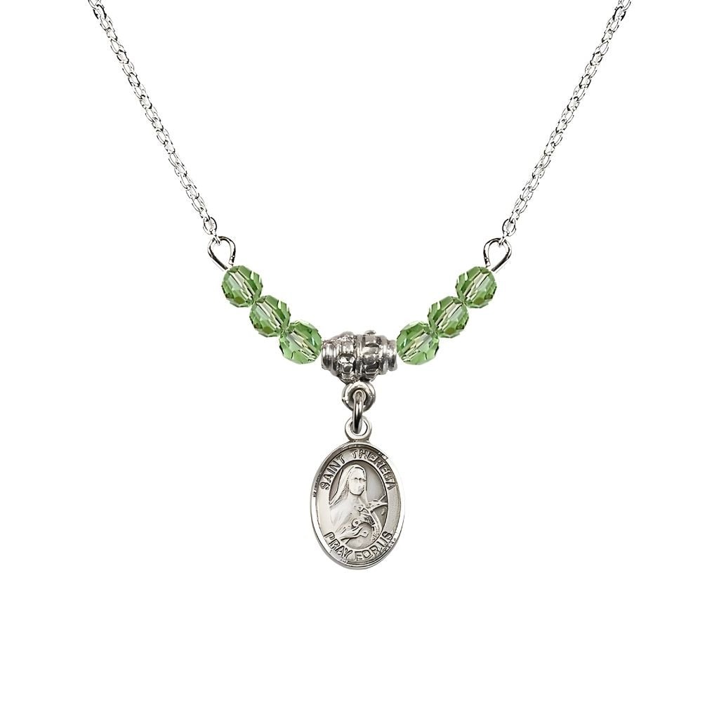 Bliss St. Theresa 4mm Peridot Austrian Crystal Birthstone Necklace with Sterling Silver Charm,