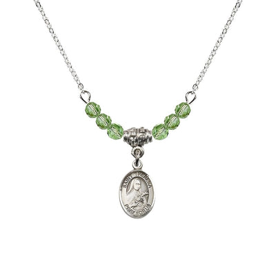 St. Theresa 4mm Peridot Austrian Crystal Birthstone Necklace with Sterling Silver Charm, Bliss Manufacturing