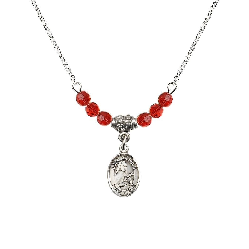 Bliss St. Theresa 4mm Ruby Austrian Crystal Birthstone Necklace with Sterling Silver Charm,