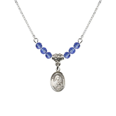 St. Theresa 4mm Sapphire Austrian Crystal Birthstone Necklace with Sterling Silver Charm, Bliss Manufacturing