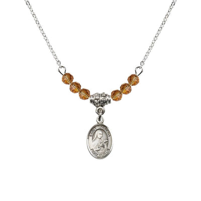 St. Theresa 4mm Topaz Austrian Crystal Birthstone Necklace with Sterling Silver Charm, Bliss Manufacturing