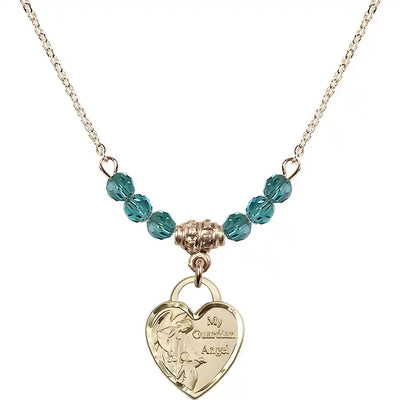 Bliss Heart Shaped Guardian Angel 14kt Gold-filled medal, Birthstone 4mm Austrian Crystal Zircon Beads for December