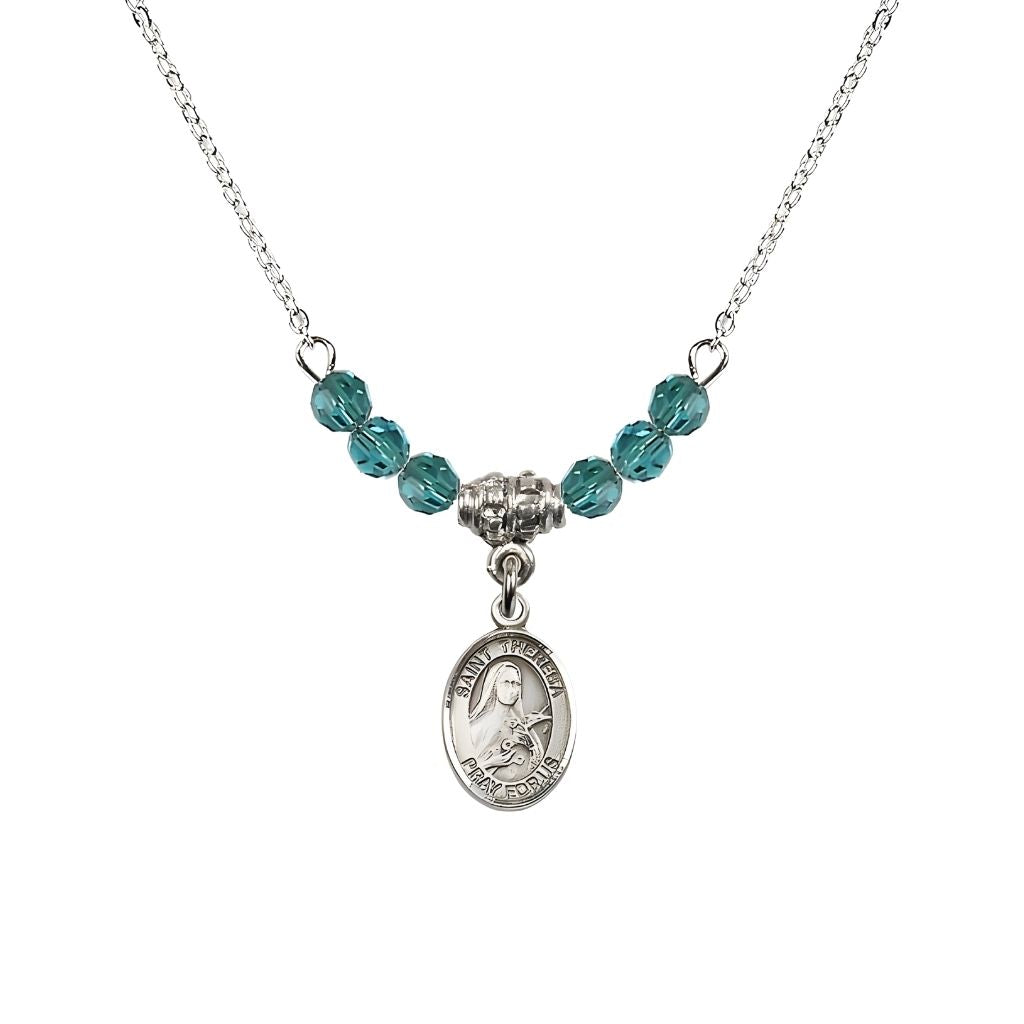 Bliss St. Theresa 4mm Zircon Austrian Crystal Birthstone Necklace with Sterling Silver Charm,