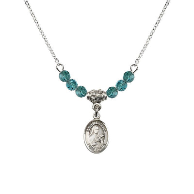 St. Theresa 4mm Zircon Austrian Crystal Birthstone Necklace with Sterling Silver Charm, Bliss Manufacturing
