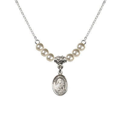 St. Theresa 4mm Faux Pearl Austrian Crystal Birthstone Necklace with Sterling Silver Charm, Bliss Manufacturing