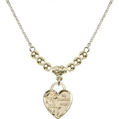 Bliss Heart Shaped Guardian Angel 14kt Gold-filled medal, Birthstone 4mm gold-filled beads