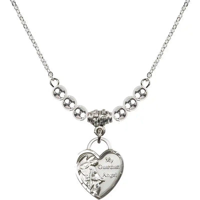 Bliss Small Heart Shaped Guardian Angel Sterling Silver medal, Birthstone 4mm Austrian Crystal Sterling Silver Beads