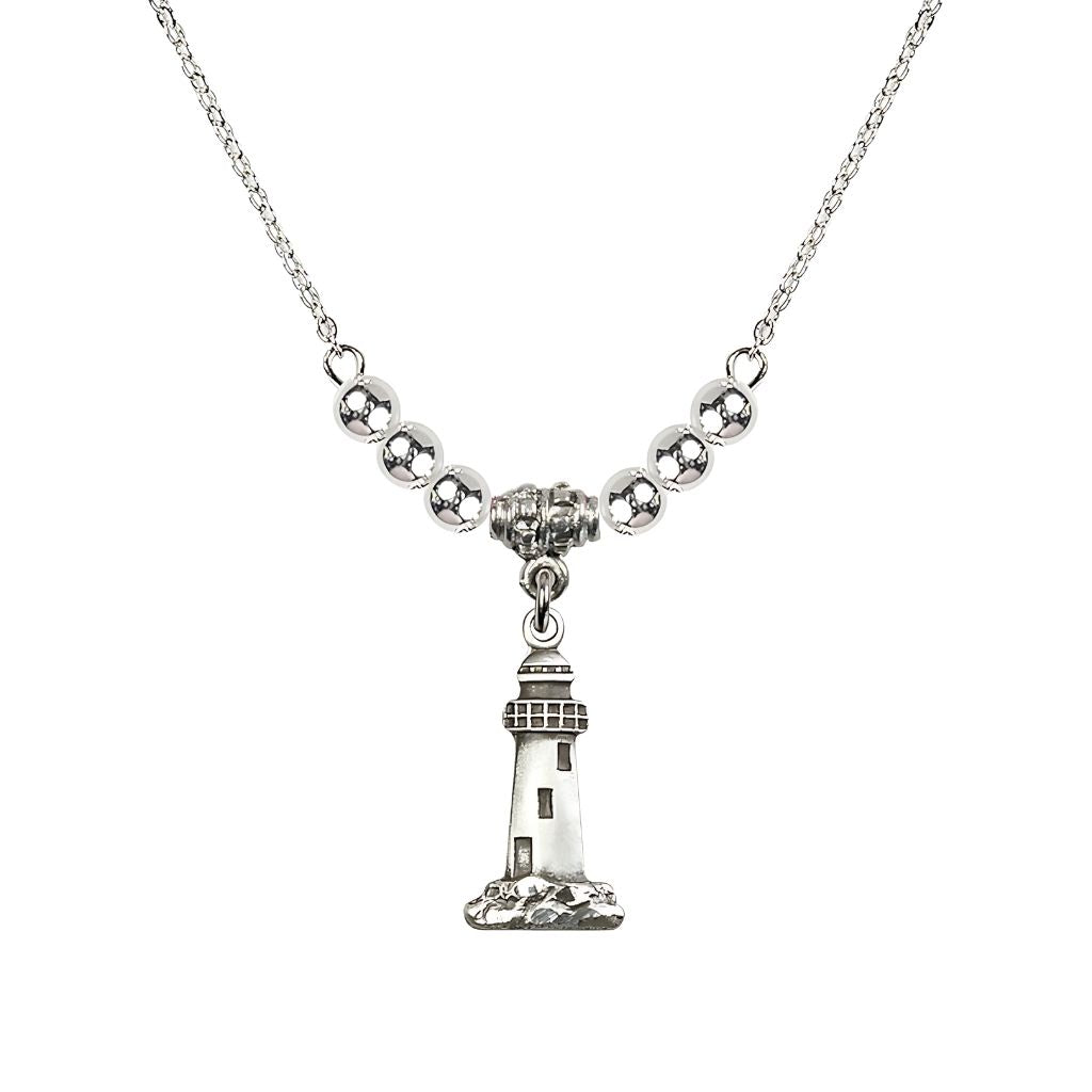 Bliss 4mm Sterling Crystal Beads featuring a Sterling Silver Lighthouse Medal, Medal Measures 3/4-inch tall by 3/8-inch wide