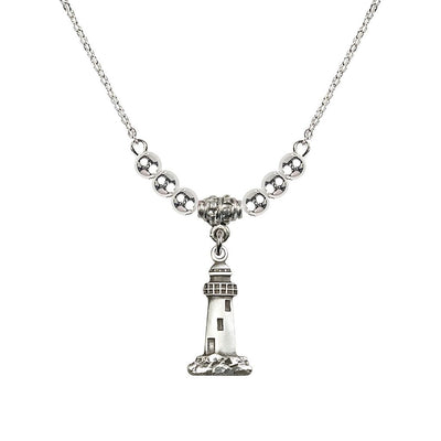 4mm Sterling Crystal Beads featuring a Sterling Silver Lighthouse Medal, Medal Measures 3/4-inch tall by 3/8-inch wide, Bliss Manufacturing