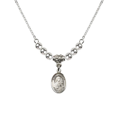 St. Theresa 4mm Sterling Silver Bead Necklace with Sterling Silver Charm, Bliss Manufacturing