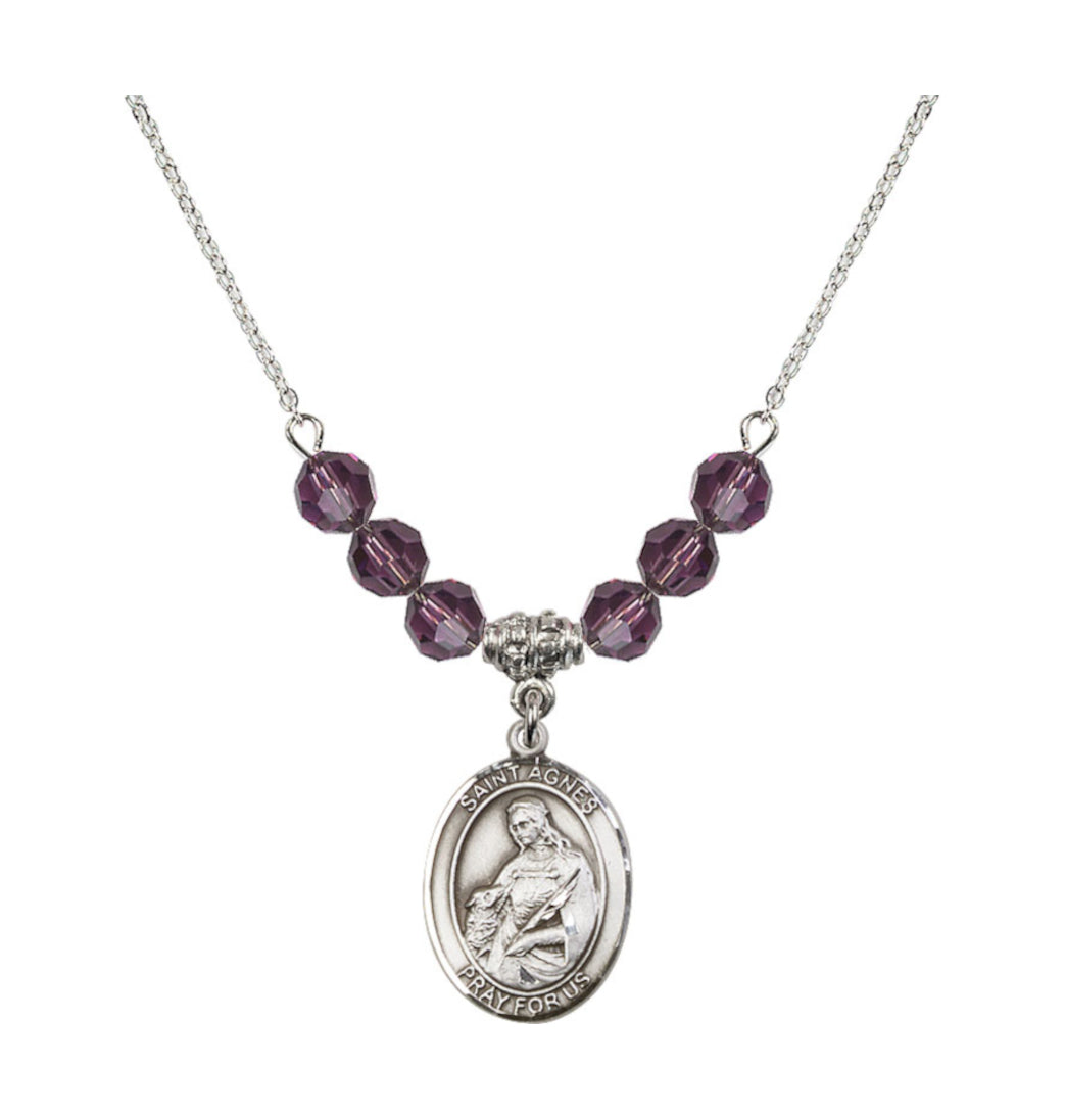 Bliss St Agnes of Rome Sterling Silver 6mm Beaded Necklace in Amethyst,