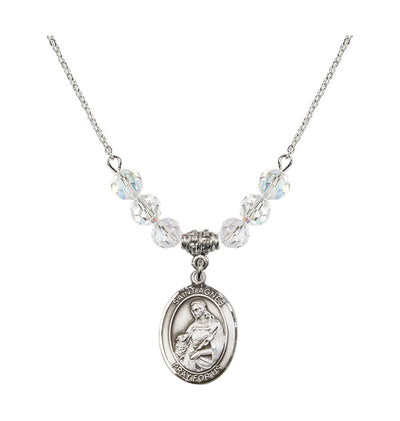 St Agnes of Rome Sterling Silver 6mm Beaded Necklace in Crystal, Bliss Manufacturing