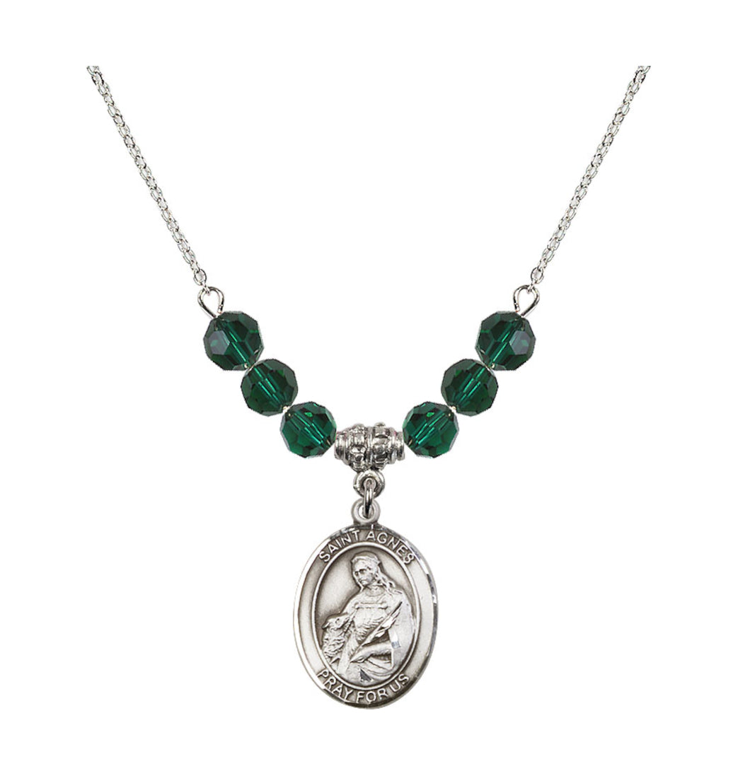  Bliss St Agnes of Rome Sterling Silver 6mm Beaded Necklace in Emerald,