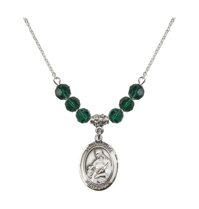 St Agnes of Rome Sterling Silver 6mm Beaded Necklace in Emerald, Bliss Manufacturing