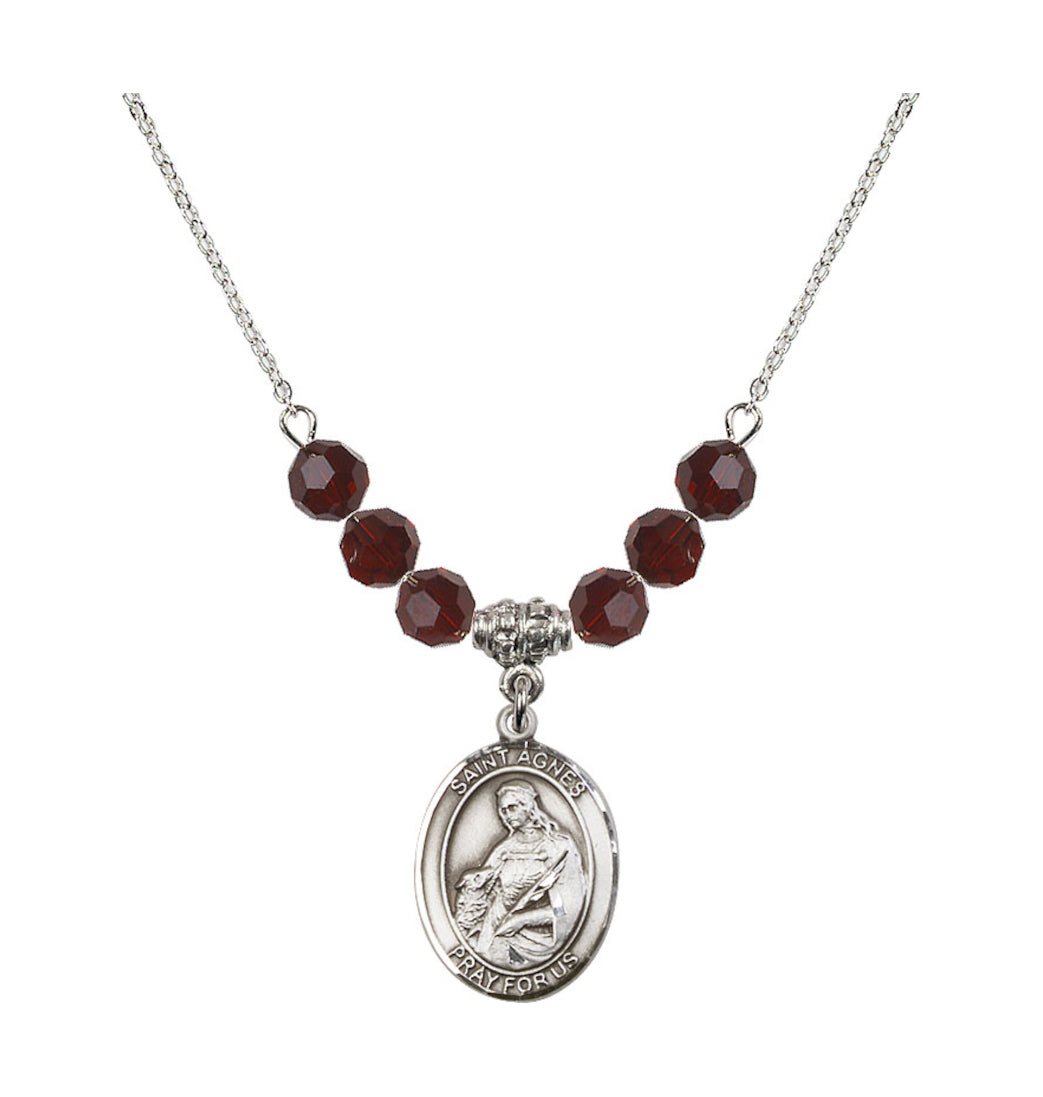 Bliss St Agnes of Rome Sterling Silver 6mm Beaded Necklace