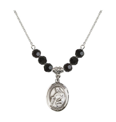 St. Agnes Sterling Silver Birthstone Crystal Necklace in Jet, Bliss Manufacturing