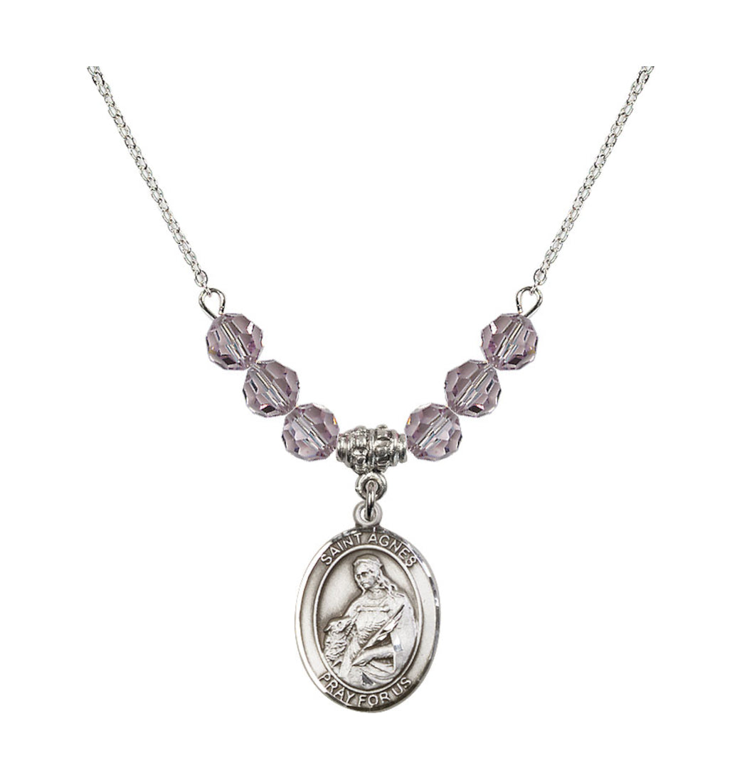  Bliss St Agnes of Rome Sterling Silver 6mm Beaded Necklace in Light Amethyst,