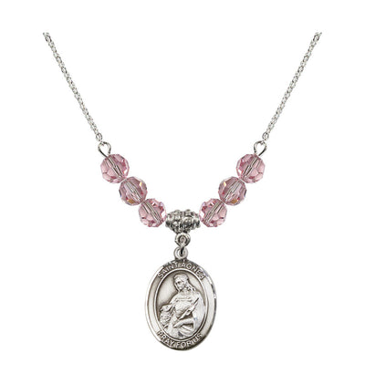 St Agnes of Rome Sterling Silver 6mm Beaded Necklace in Light Rose, Bliss Manufacturing