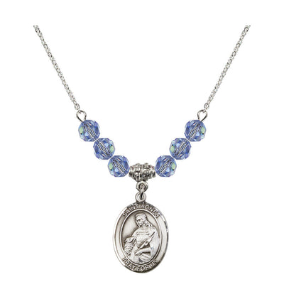 St Agnes of Rome Sterling Silver 6mm Beaded Necklace in Light Sapphire, Bliss Manufacturing