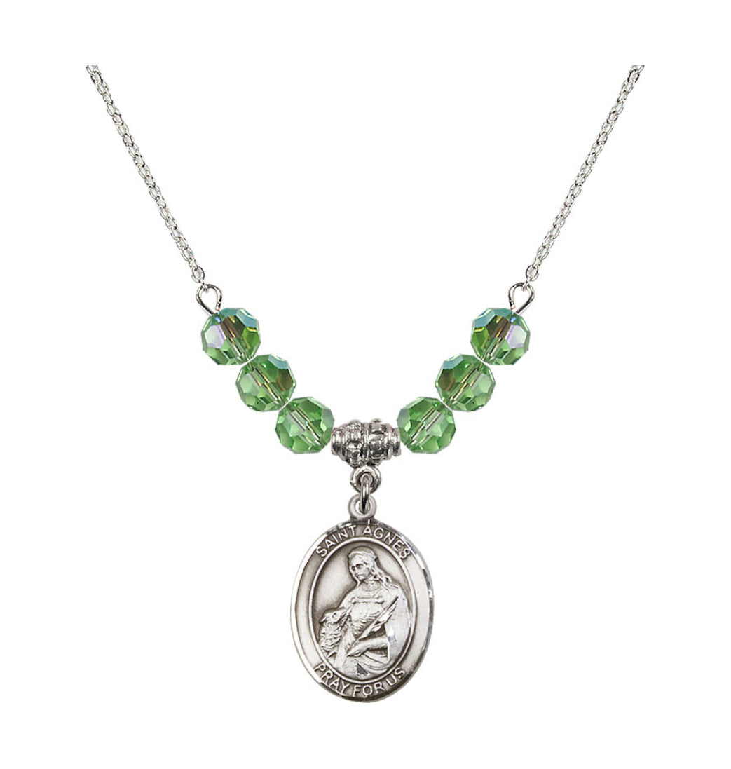  Bliss St Agnes of Rome Sterling Silver 6mm Beaded Necklace in Peridot,