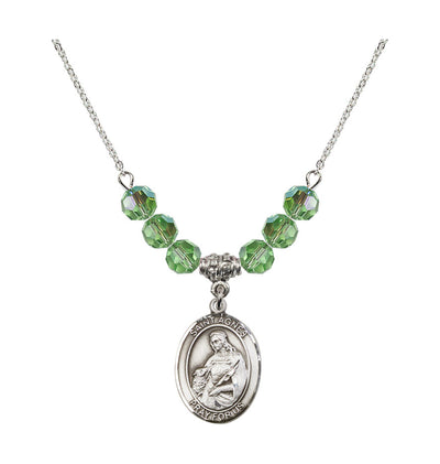 St Agnes of Rome Sterling Silver 6mm Beaded Necklace in Peridot, Bliss Manufacturing