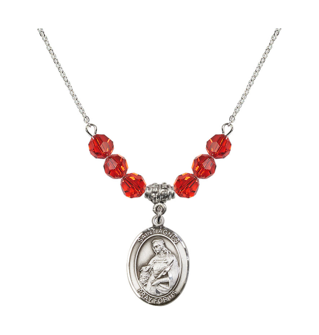  Bliss St Agnes of Rome Sterling Silver 6mm Beaded Necklace in Ruby,