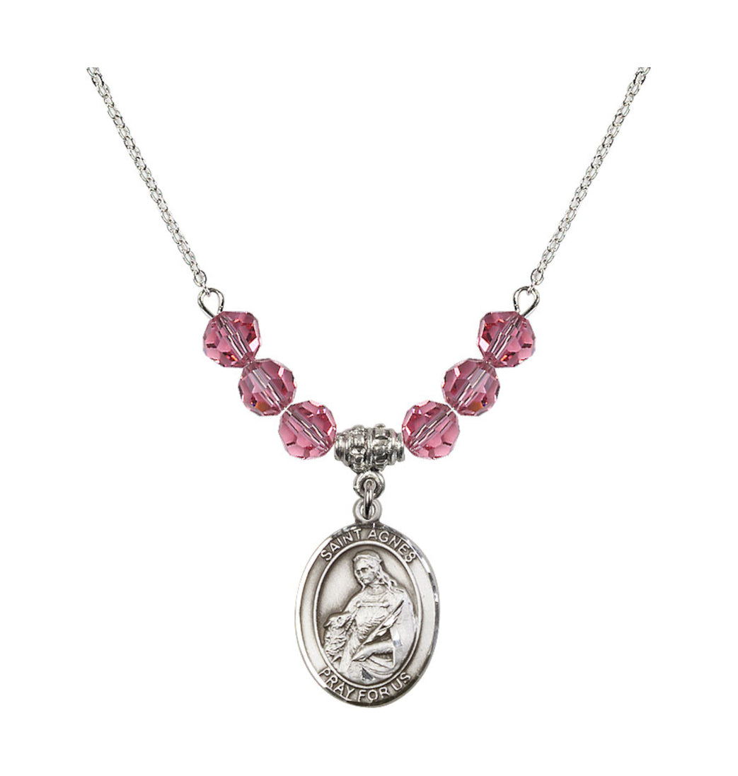  Bliss St Agnes of Rome Sterling Silver 6mm Beaded Necklace in Rose,