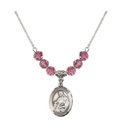 St Agnes of Rome Sterling Silver 6mm Beaded Necklace in Rose, Bliss Manufacturing