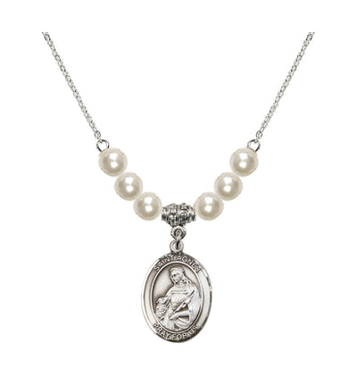 St Agnes of Rome Sterling Silver 6mm Beaded Necklace in Faux Pearl, Bliss Manufacturing